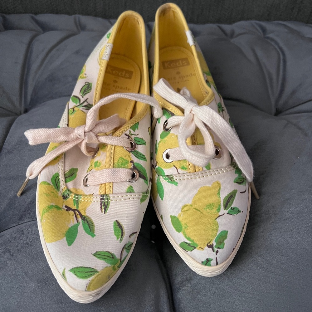 kate spade Lemon Print Women's Canvas Sneakers in Yellow and cream